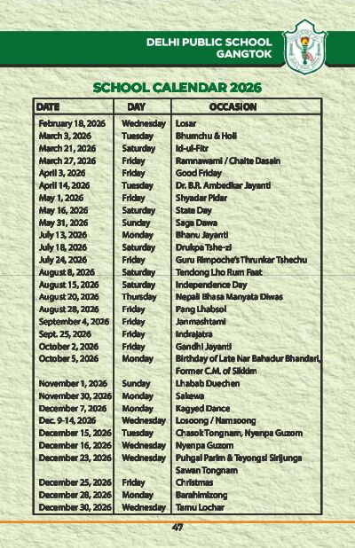 LIST OF HOLIDAYS