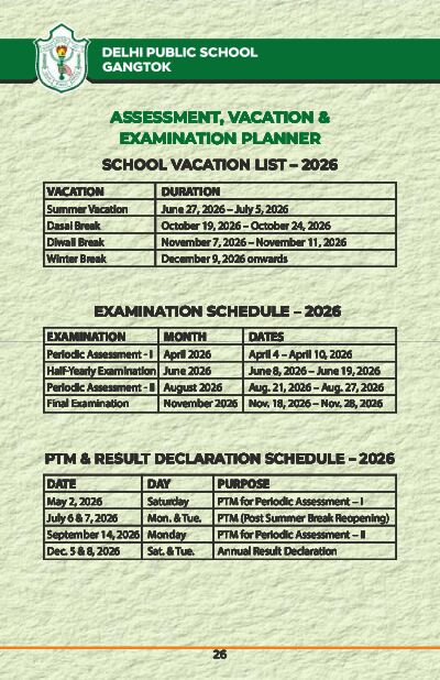 VACATION, EXAM & PTM